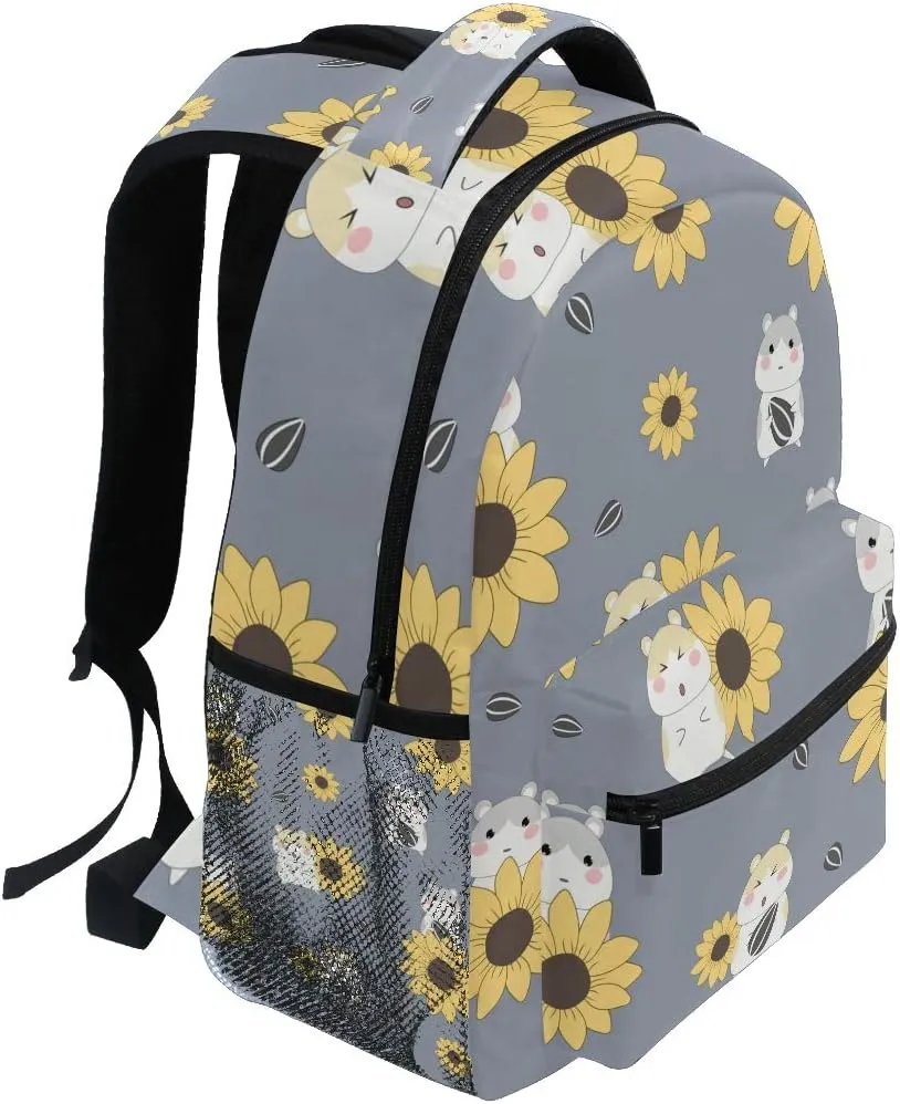 senya School Backpack Cute Hamster And Sunflower Bookbag for Boys Girls Travel Bag One Size Multicoloured 6