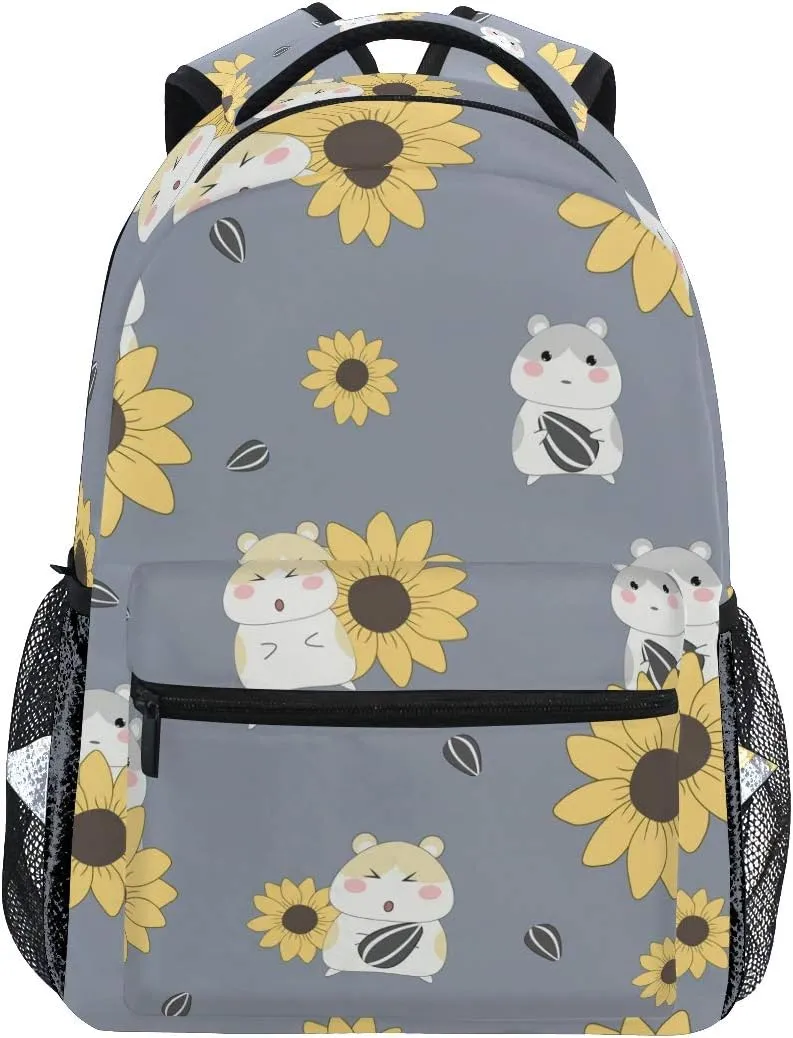 senya School Backpack Cute Hamster And Sunflower Bookbag for Boys Girls Travel Bag One Size Multicoloured 6