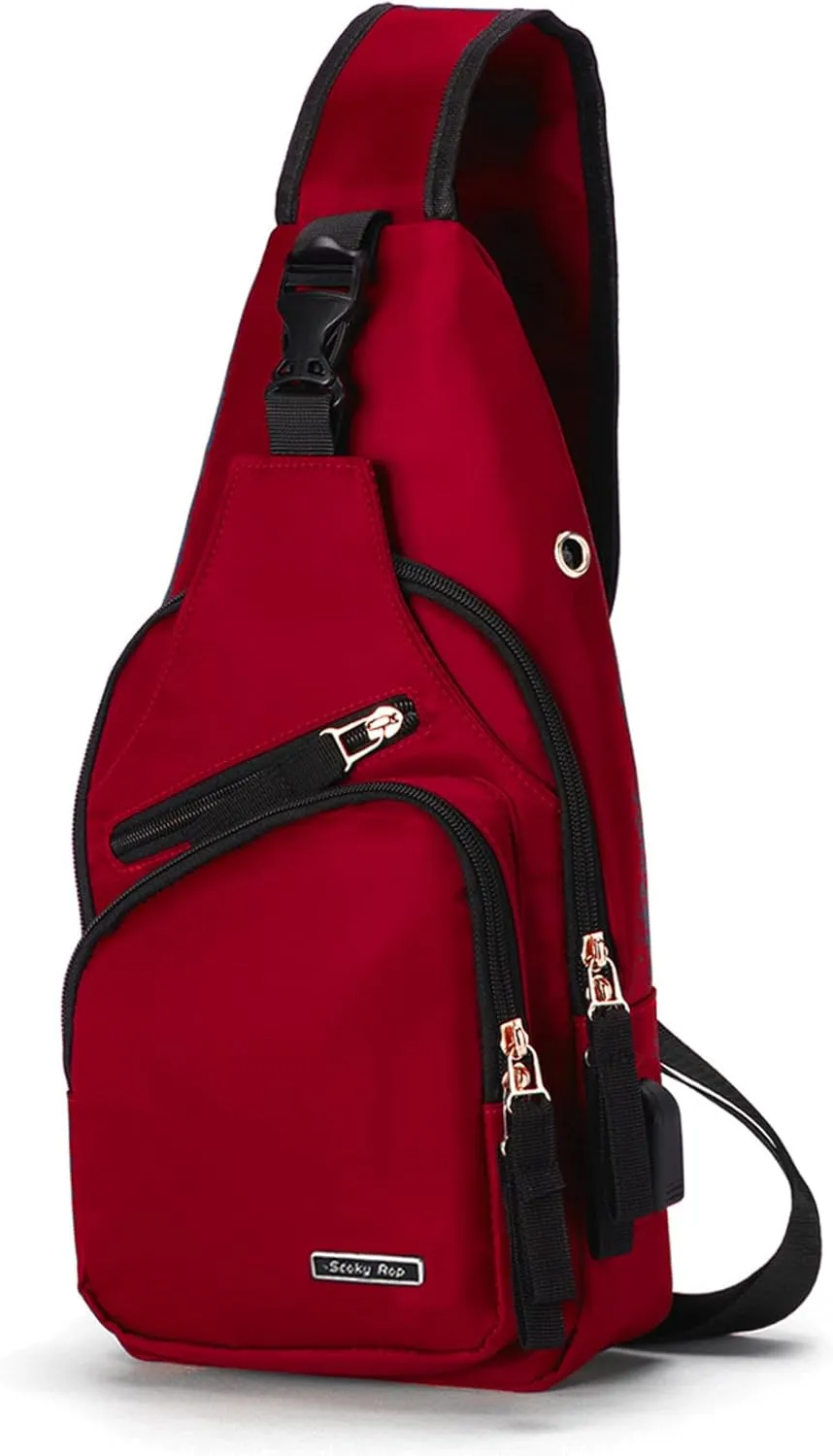 Seoky Rop Men Women Sling Backpack Nylon Water Resistant Shoulder Chest Crossbody Sling Bag with USB Charging Port