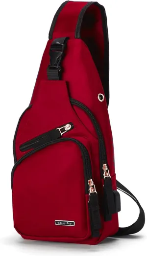 Seoky Rop Men Women Sling Backpack Nylon Water Resistant Shoulder Chest Crossbody Sling Bag with USB Charging Port