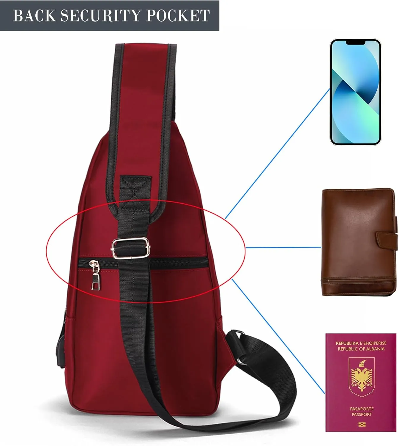 Seoky Rop Men Women Sling Backpack Nylon Water Resistant Shoulder Chest Crossbody Sling Bag with USB Charging Port