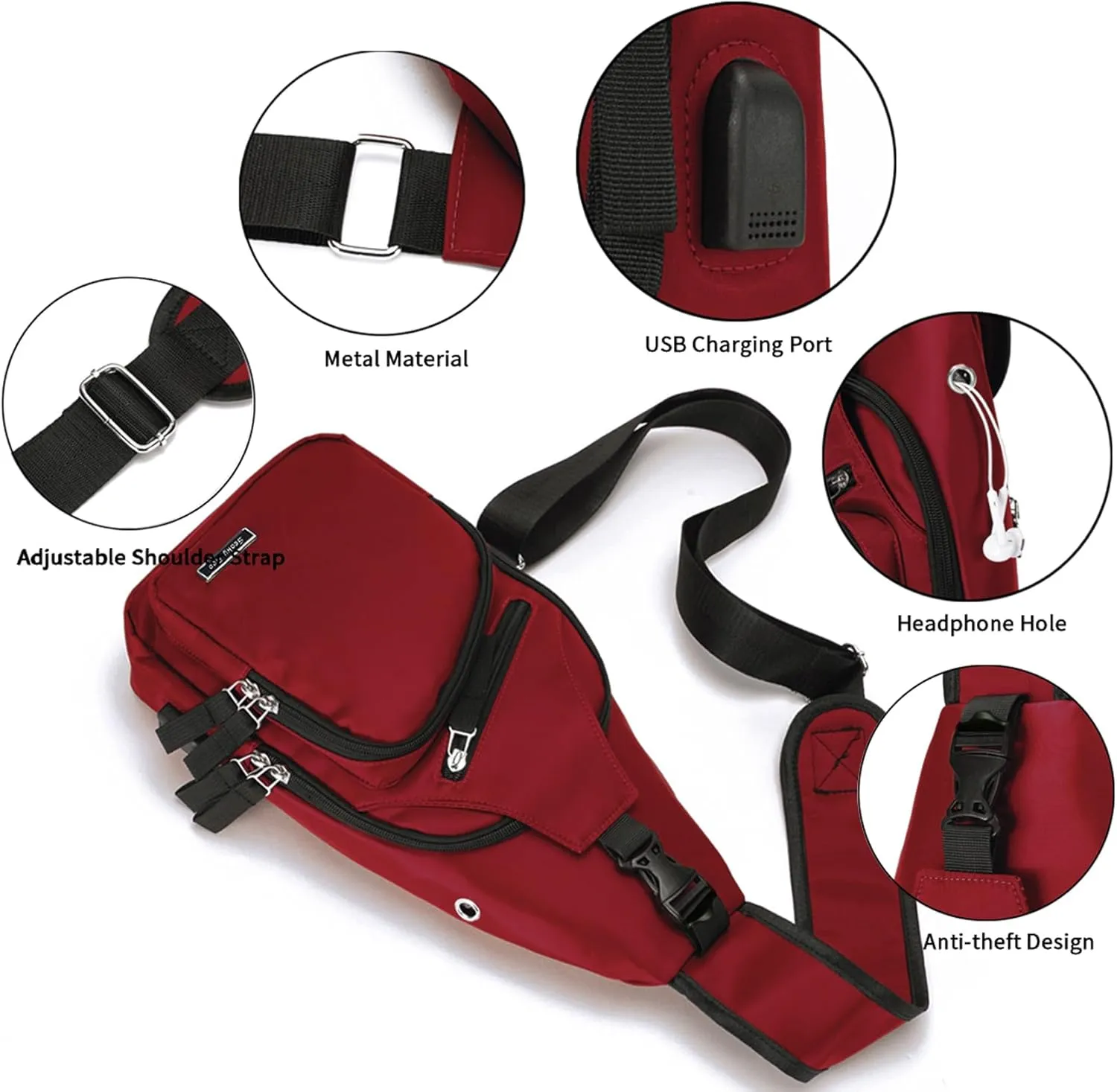 Seoky Rop Men Women Sling Backpack Nylon Water Resistant Shoulder Chest Crossbody Sling Bag with USB Charging Port