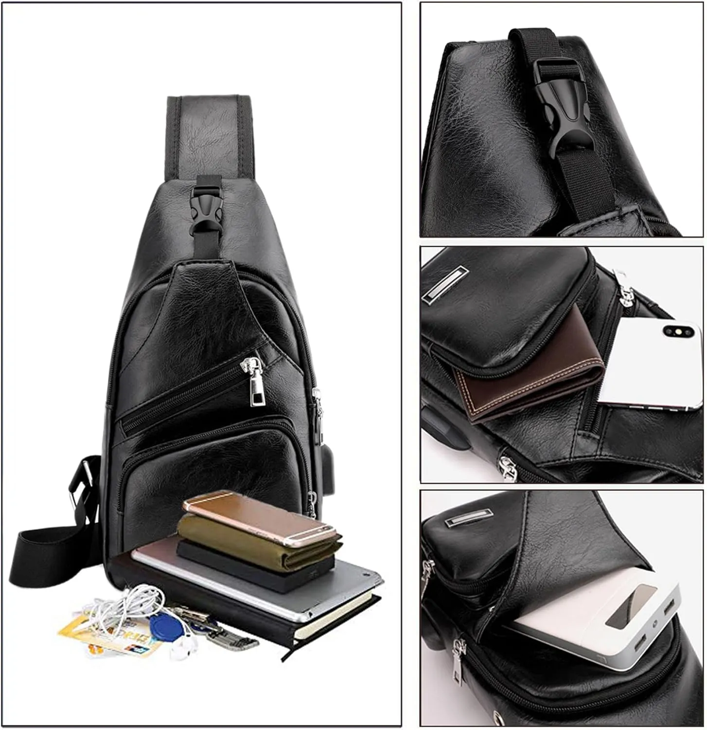Seoky Rop Men's Sling Bag Small Chest Crossbody Shoulder Bag with USB Charging Port
