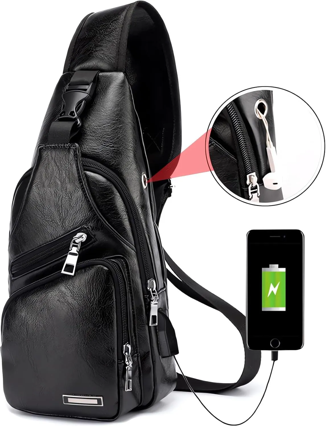 Seoky Rop Men's Sling Bag Small Chest Crossbody Shoulder Bag with USB Charging Port