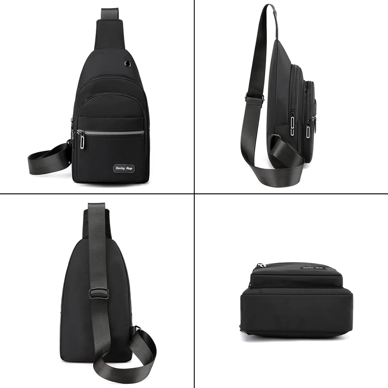 Seoky Rop Sling Bag Crossbody Backpack for Men Women Multipurpose Chest Shoulder Bag for Travel Hiking Daypack Black