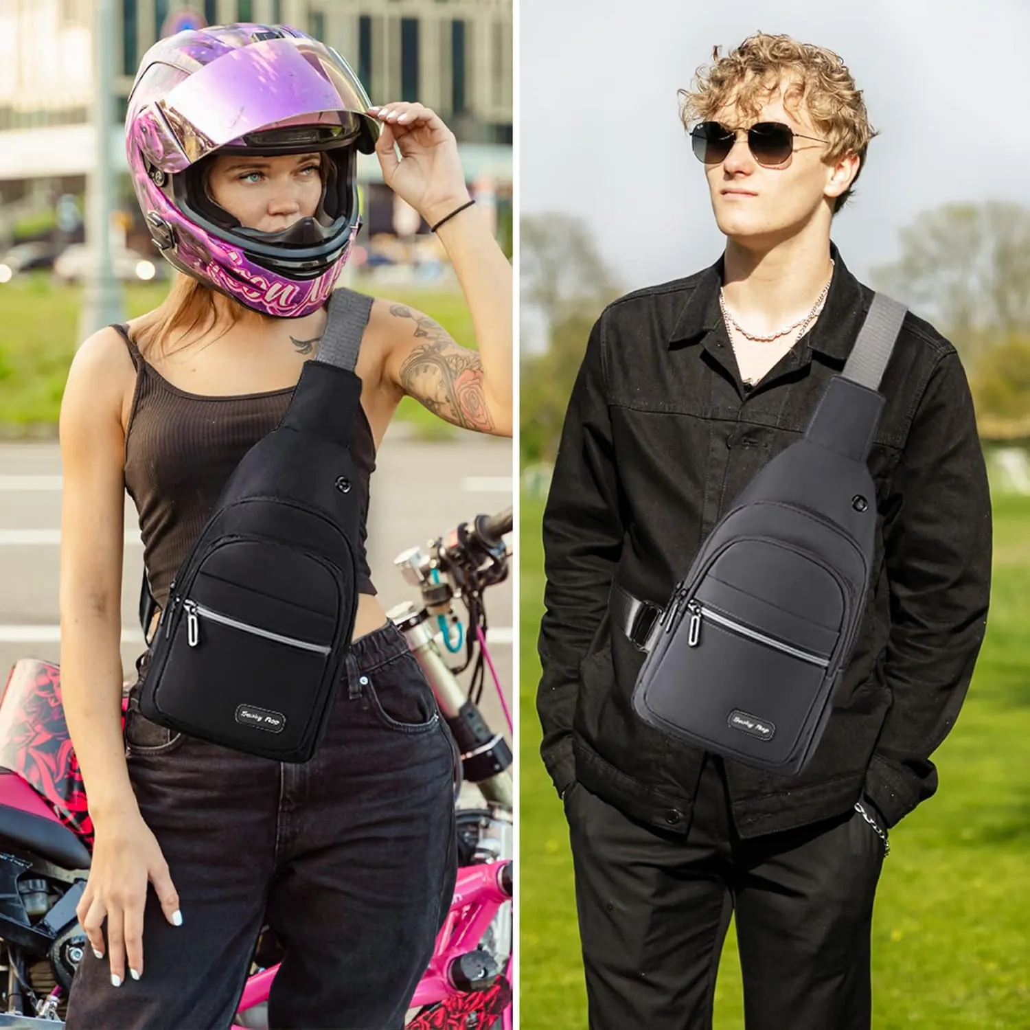 Seoky Rop Sling Bag Crossbody Backpack for Men Women Multipurpose Chest Shoulder Bag for Travel Hiking Daypack Black