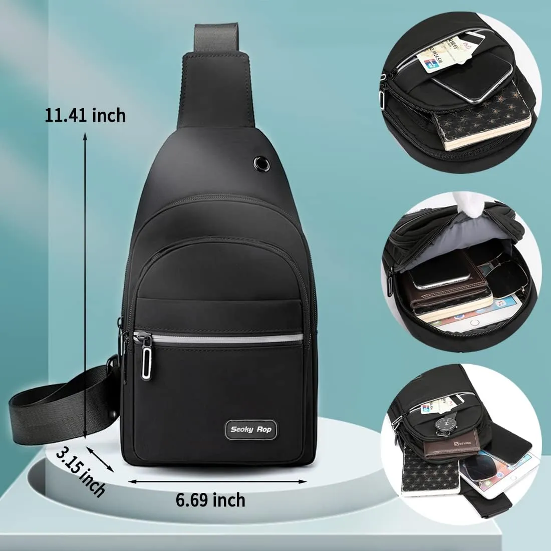 Seoky Rop Sling Bag Crossbody Backpack for Men Women Small Chest Shoulder Bag for Travel Hiking Daypack Black