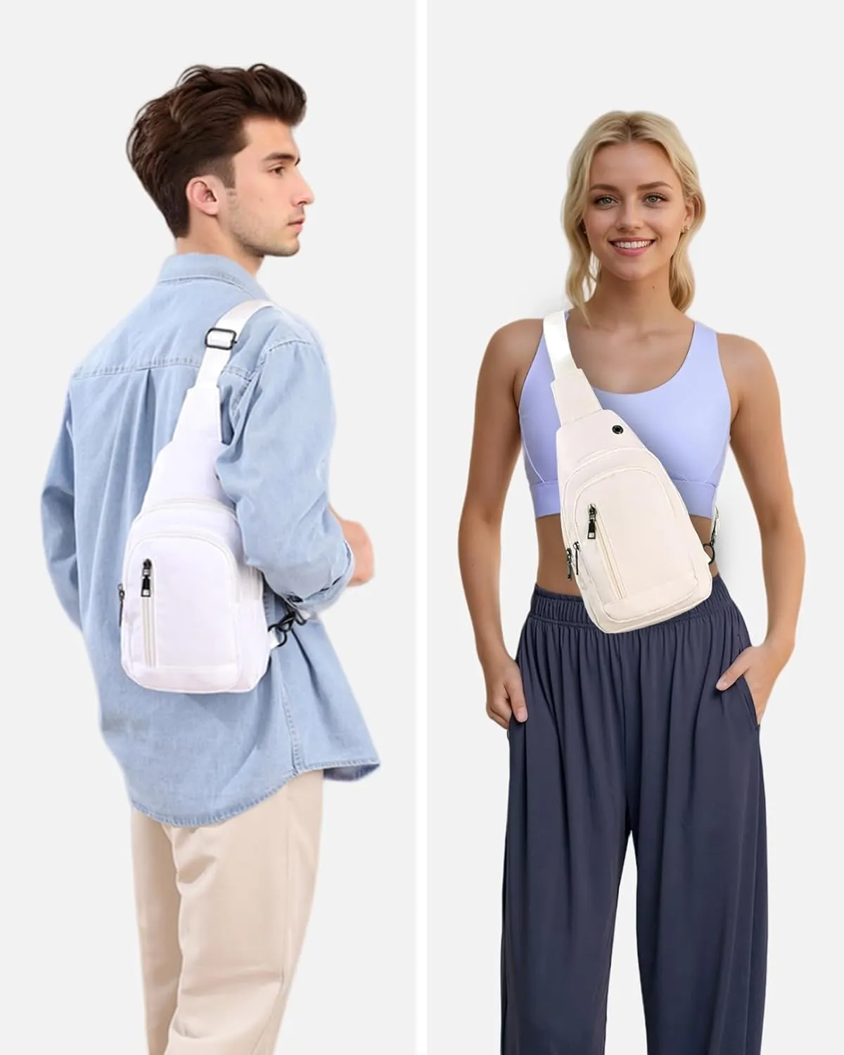 Seoky Rop Sling Bag Crossbody Backpack for Men Women Small Purse Chest Shoulder Bag for Travel Hiking Daypack Beige