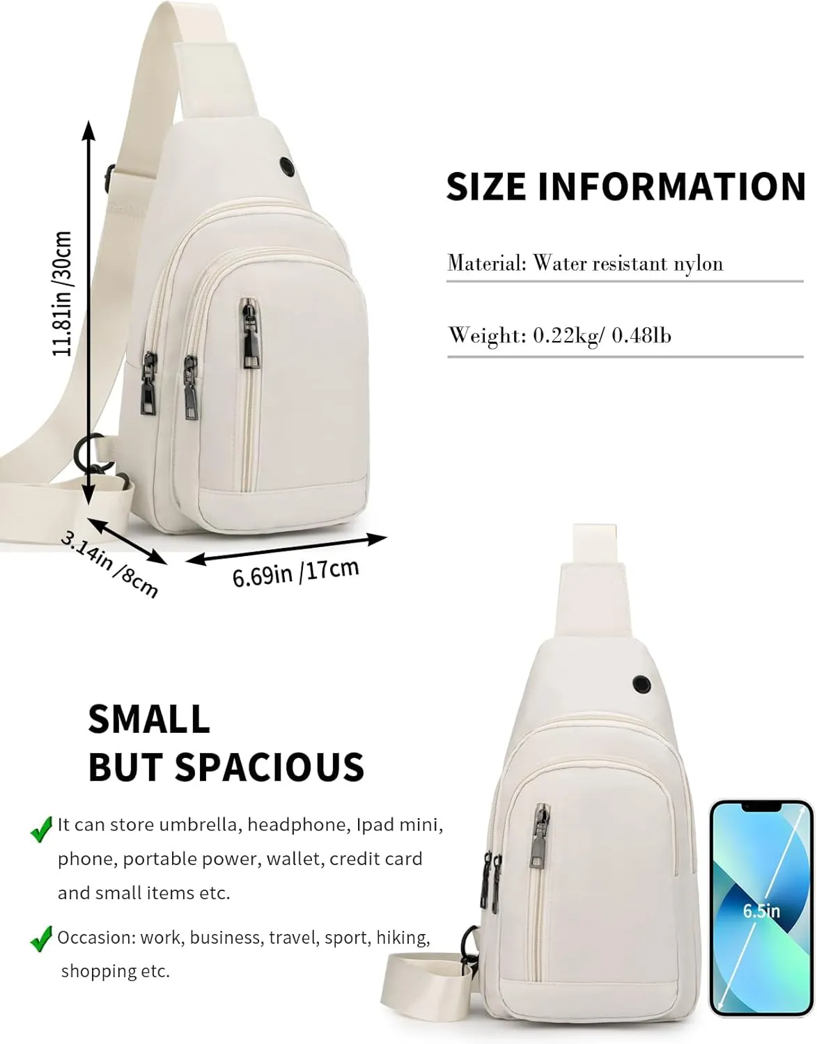 Seoky Rop Sling Bag Crossbody Backpack for Men Women Small Purse Chest Shoulder Bag for Travel Hiking Daypack Beige