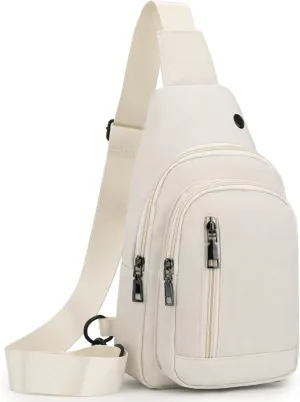 Seoky Rop Sling Bag Crossbody Backpack for Men Women Small Purse Chest Shoulder Bag for Travel Hiking Daypack Beige