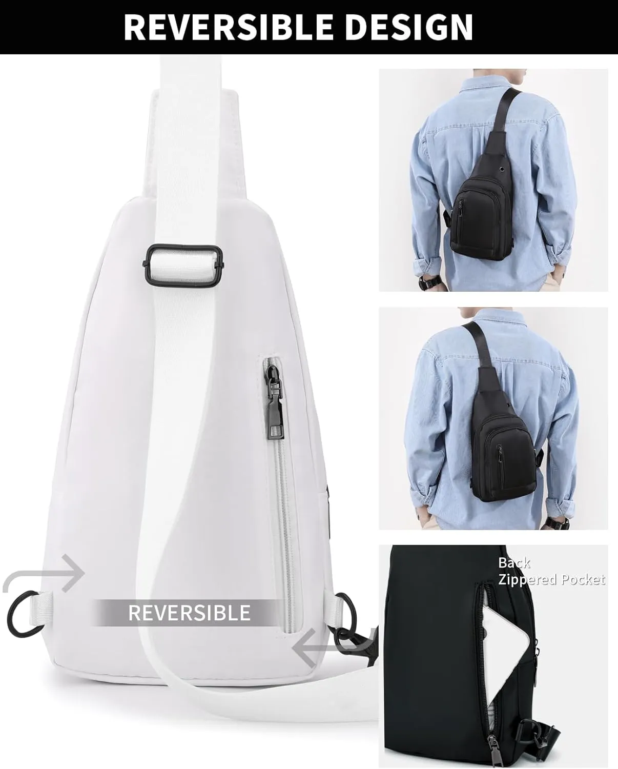 Seoky Rop Sling Bag Crossbody Backpack for Men Women Small Purse Chest Shoulder Bag for Travel Hiking Daypack White