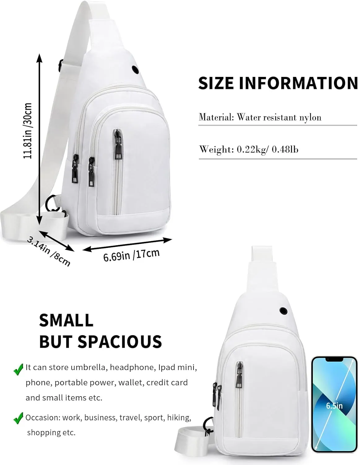 Seoky Rop Sling Bag Crossbody Backpack for Men Women Small Purse Chest Shoulder Bag for Travel Hiking Daypack White
