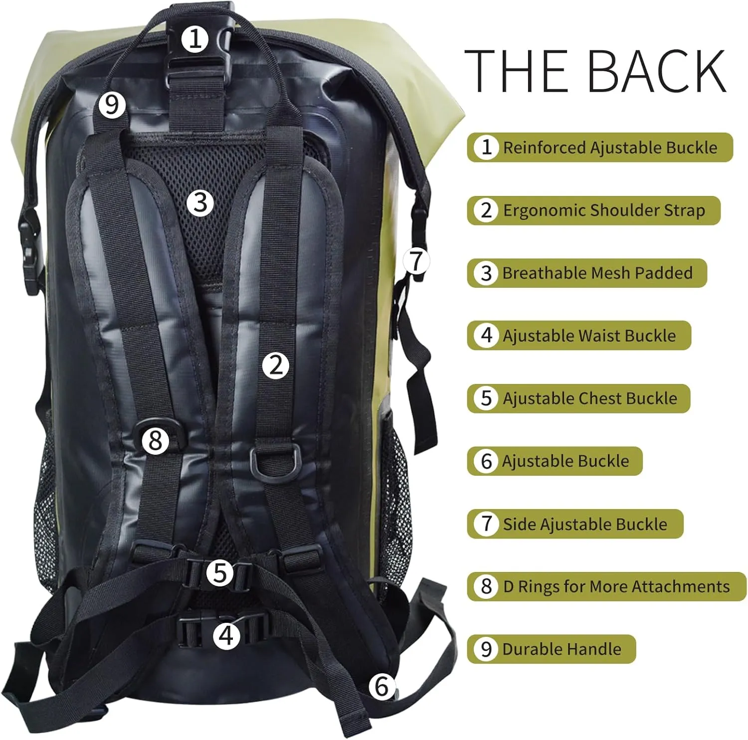 SEPEAK 55L Waterproof Marine Dry Bag, Roll Top Backpack, Heavy Duty Dry Sack for Kayaking, Boating,Swimming,Diving,Surfing,Rafting,Fishing,Camping,Hiking,with Reflective Strip,Green