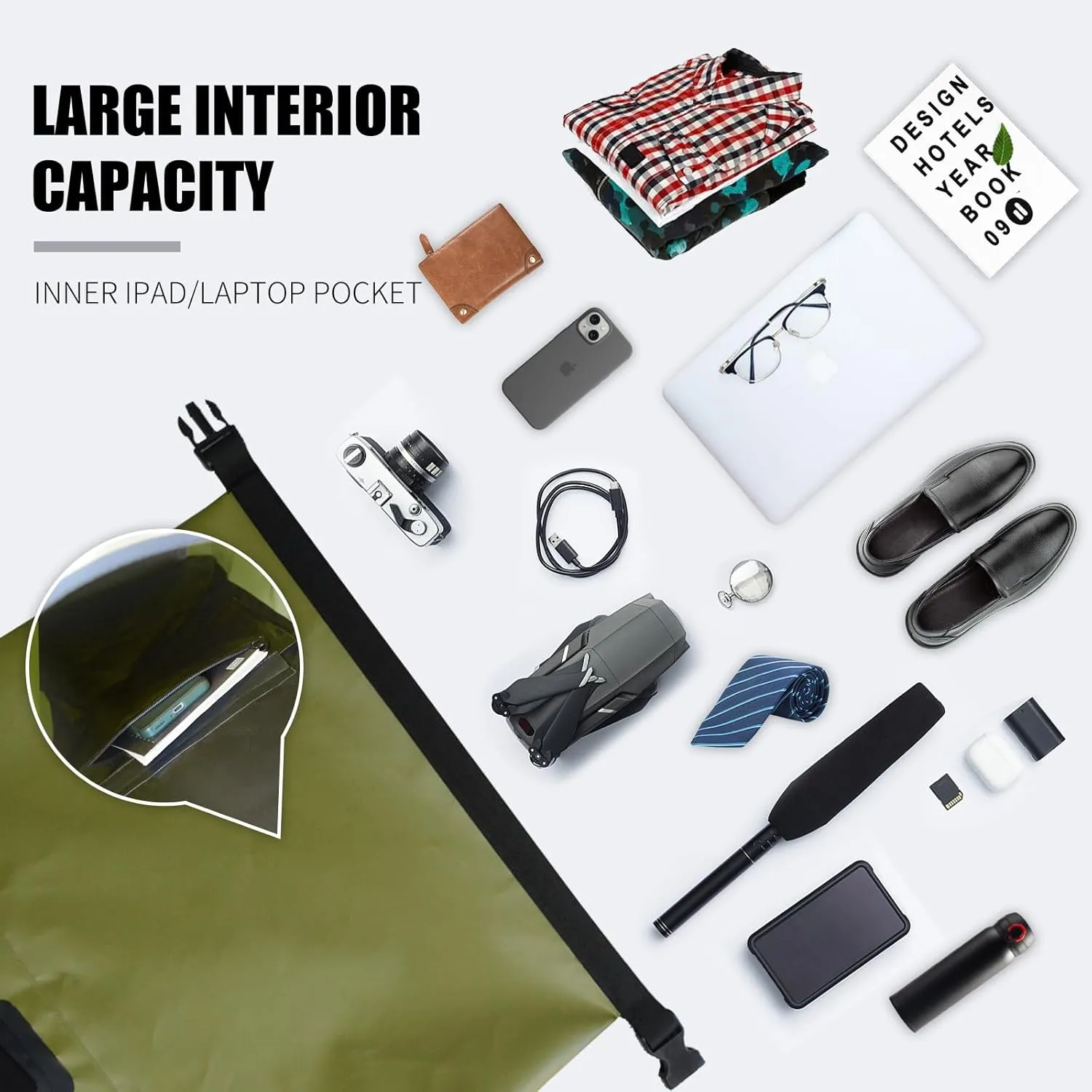 SEPEAK 55L Waterproof Marine Dry Bag, Roll Top Backpack, Heavy Duty Dry Sack for Kayaking, Boating,Swimming,Diving,Surfing,Rafting,Fishing,Camping,Hiking,with Reflective Strip,Green