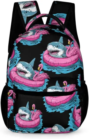 Shark Flamingo Swim Ring Casual Backpack Travel Laptop Cute Basic Shoulder Bag for Work Women & Men