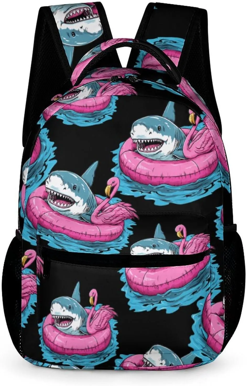 Shark Flamingo Swim Ring Casual Backpack Travel Laptop Cute Basic Shoulder Bag for Work Women & Men