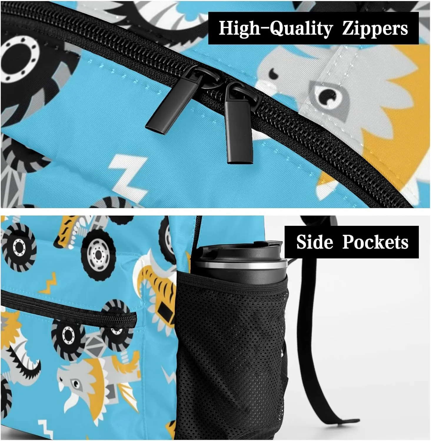 Shark Monster Cars Personalized Kids School Backpack Custom for Boys Girls Primary Daypack School Bookbag Travel Bag