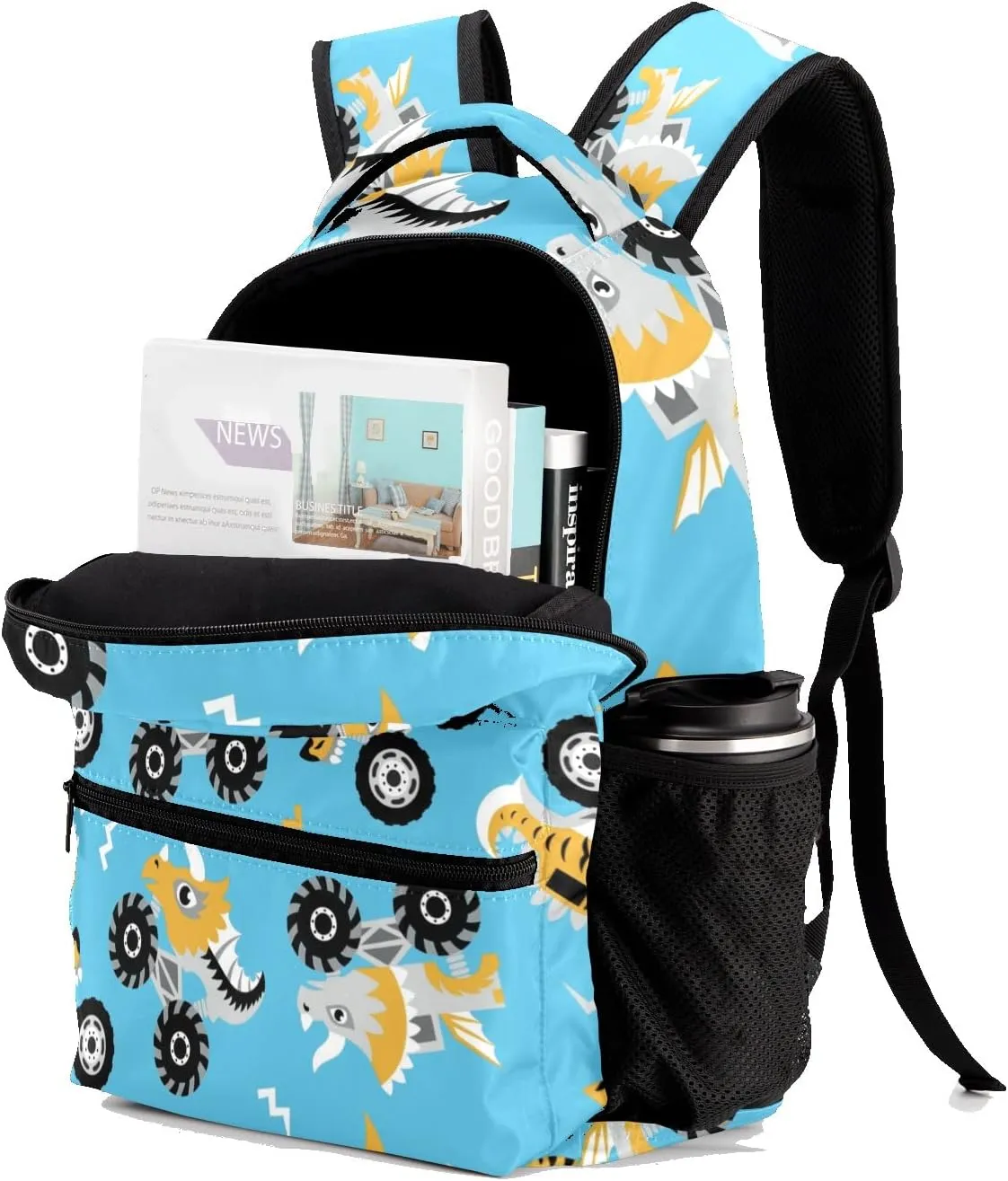 Shark Monster Cars Personalized Kids School Backpack Custom for Boys Girls Primary Daypack School Bookbag Travel Bag