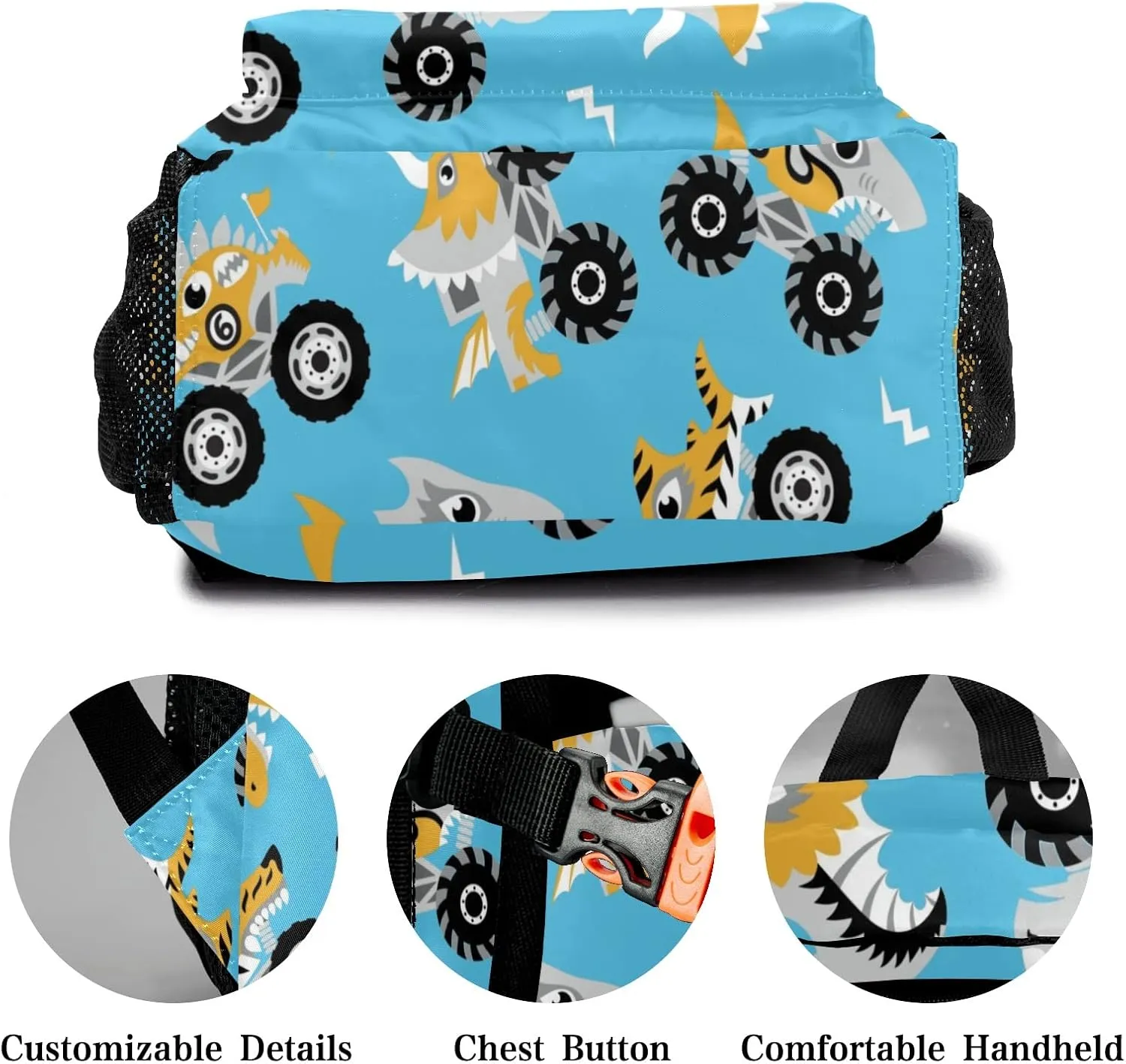 Shark Monster Cars Personalized Kids School Backpack Custom for Boys Girls Primary Daypack School Bookbag Travel Bag