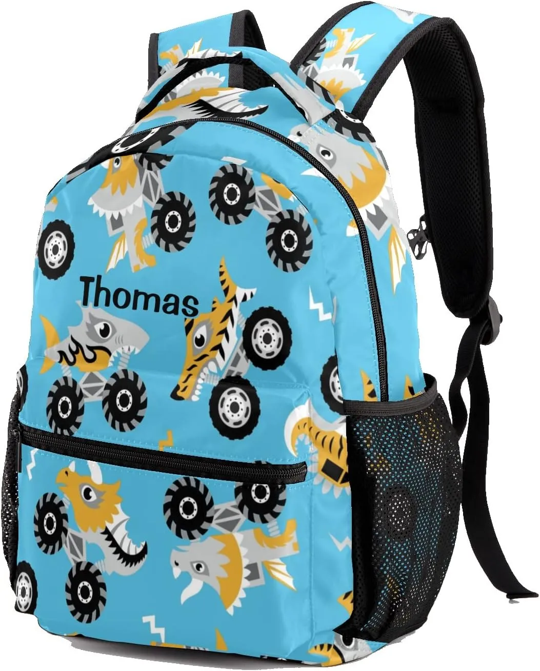 Shark Monster Cars Personalized Kids School Backpack Custom for Boys Girls Primary Daypack School Bookbag Travel Bag