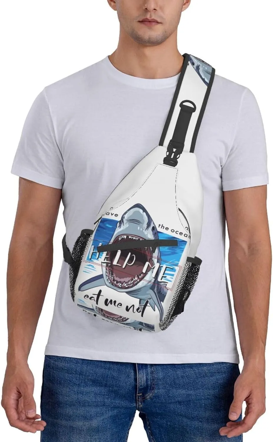Shark Sling Backpack Chest Bag Crossbody Shoulder Bag Gym Cycling Travel Hiking Daypack For Men Women