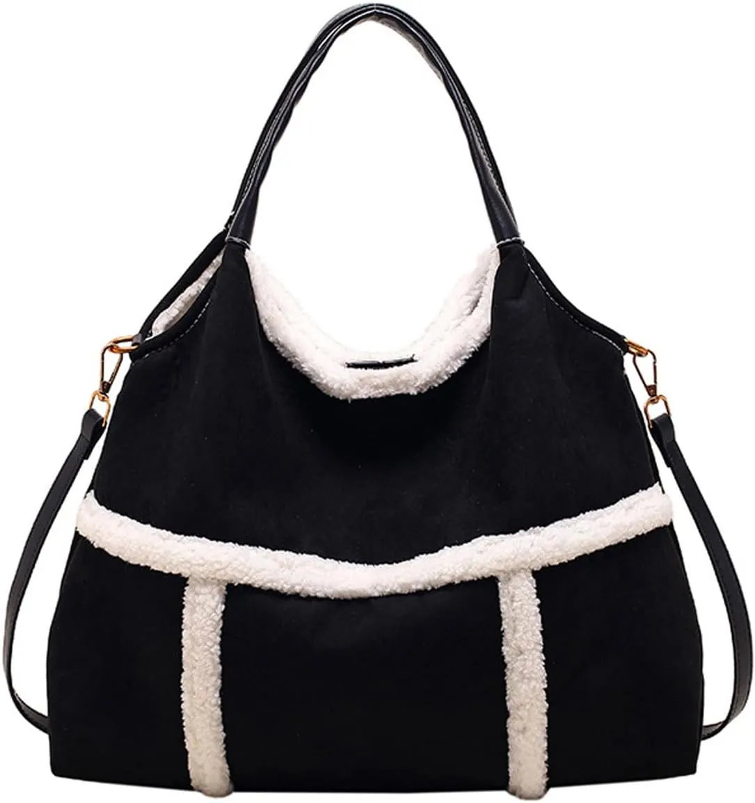 Sherpa Suede Tote Bag for Women Fall Winter Vintage Top Handle Large Handbag Crossbody Hobo Bags