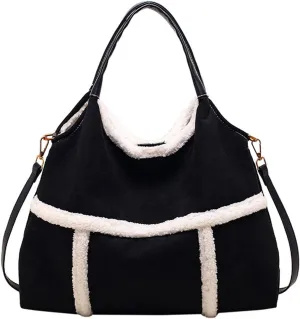 Sherpa Suede Tote Bag for Women Fall Winter Vintage Top Handle Large Handbag Crossbody Hobo Bags