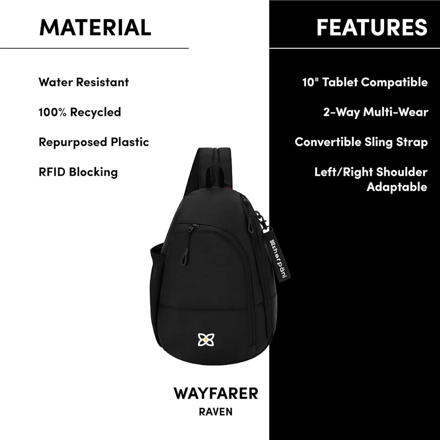 Sherpani Wayfarer, Convertible Sling Bag, Travel Sling Backpack, Crossbody Shoulder Bag for Women, Fits 10 inch Tablet