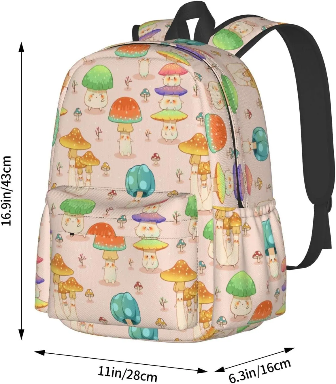 Shoggoth Mushroom Backpack 17 Inch Cute Mushroom Casual Daypack Lightweight Women's Laptop Backpack Campus Travel Bag for Women Men Hiking