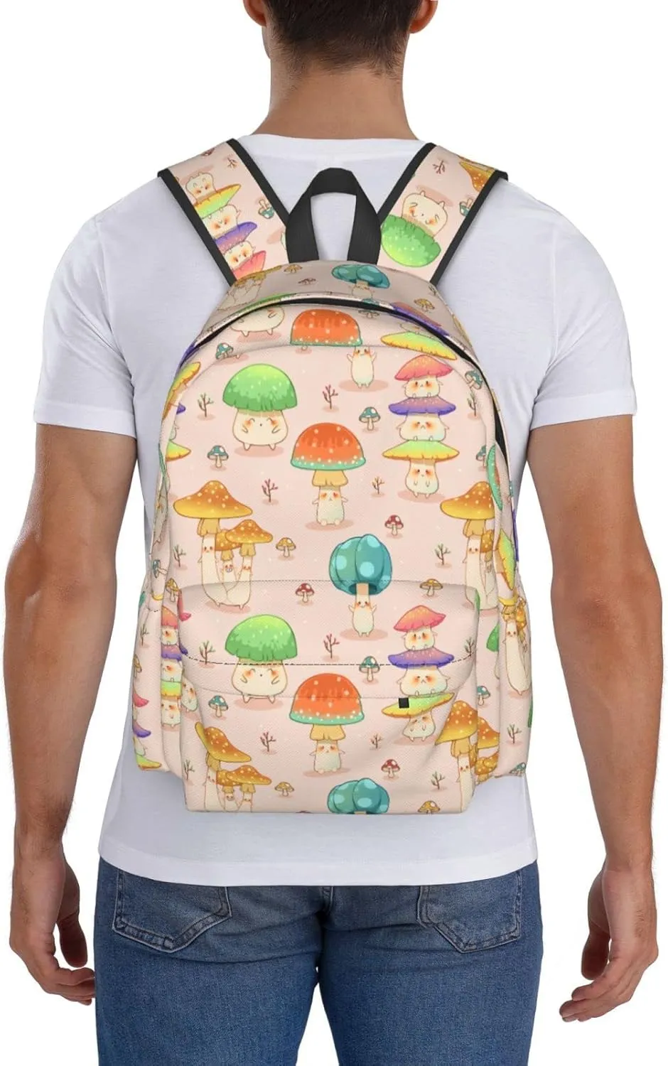 Shoggoth Mushroom Backpack 17 Inch Cute Mushroom Casual Daypack Lightweight Women's Laptop Backpack Campus Travel Bag for Women Men Hiking