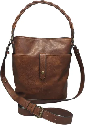 Shoulder Hobo Handbag with Removable Crossbody Bag Strap, Multiple Pockets, Braided Detail, Snap Closure