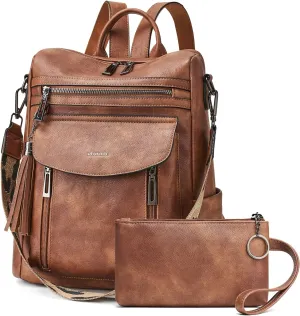 Shrrie Backpack Purse for Women Fashion Leather Backpack Purse Designer Travel Backpack Convertible Shoulder Bag with Wristlet