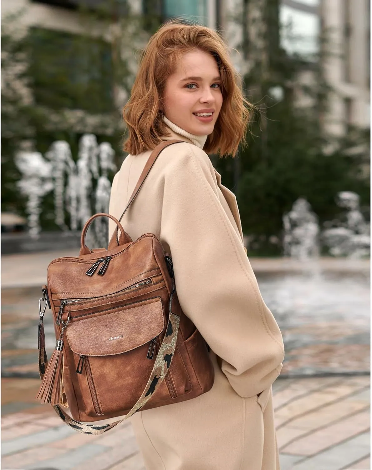 Shrrie Backpack Purse for Women Fashion Leather Backpack Purse Designer Travel Backpack Convertible Shoulder Bag with Wristlet