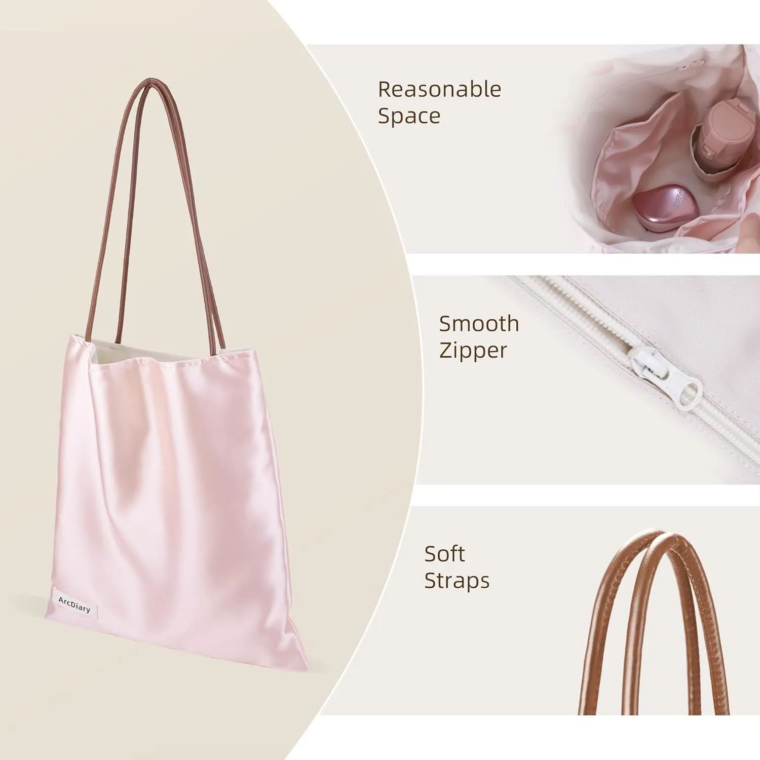 Silk Hobo Bags for Women,Casual Tote Bag,Large Capacity Shoulder Handbags with Inner Pockets