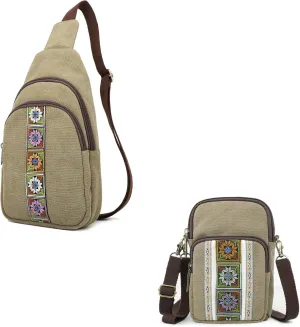 SILKAREA Canvas Small Crossbody bags Sling Backpack Purse for Women Travel Chest Bag Crossbody Backpack