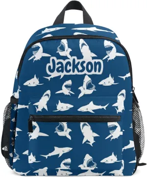 Sinestour Custom White Sharks Kid's Backpack with Name/Text - Preschool Backpack for Boys & Girls with Chest Strap