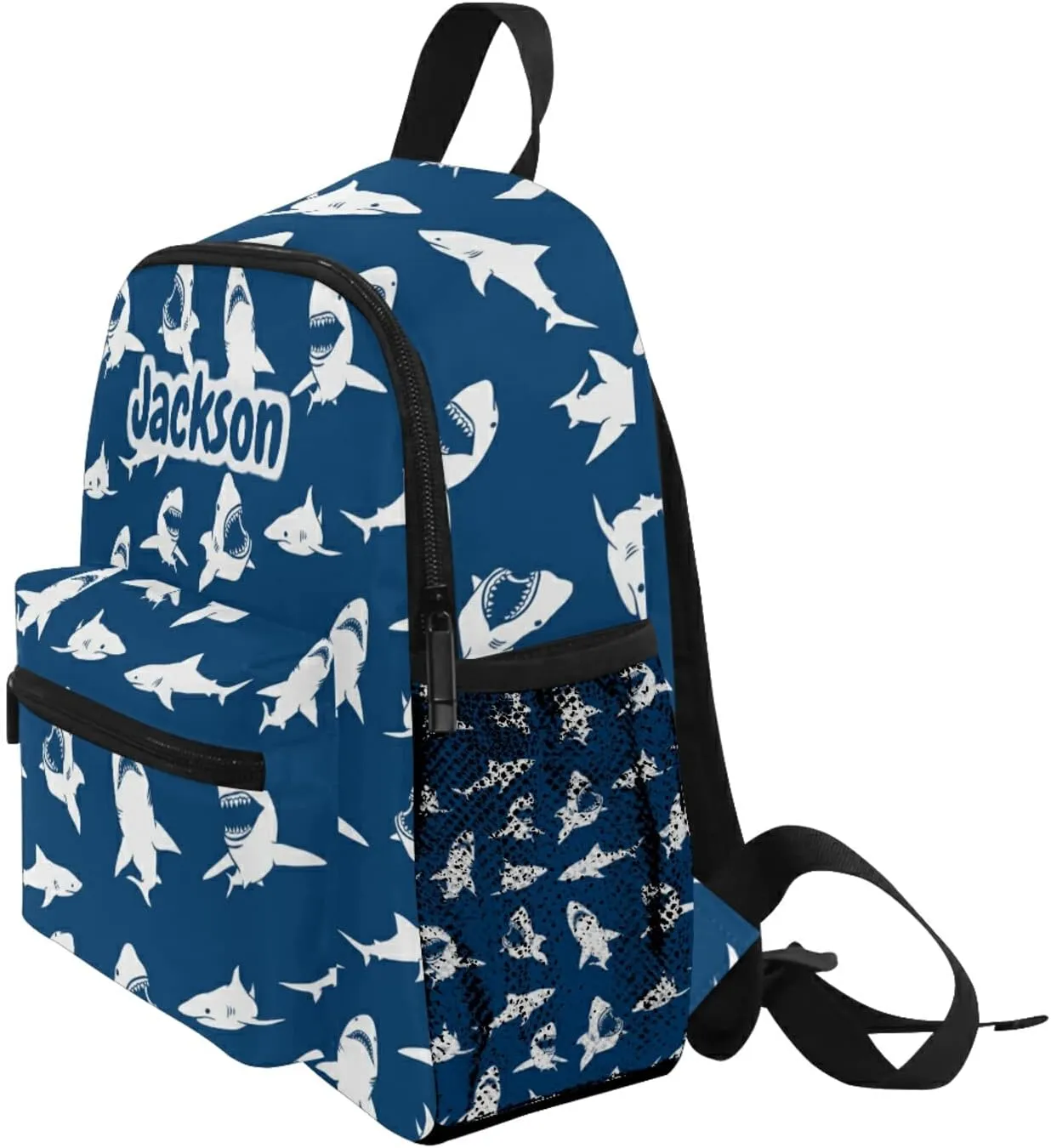 Sinestour Custom White Sharks Kid's Backpack with Name/Text - Preschool Backpack for Boys & Girls with Chest Strap