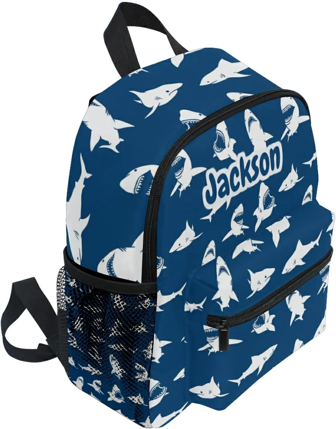 Sinestour Custom White Sharks Kid's Backpack with Name/Text - Preschool Backpack for Boys & Girls with Chest Strap