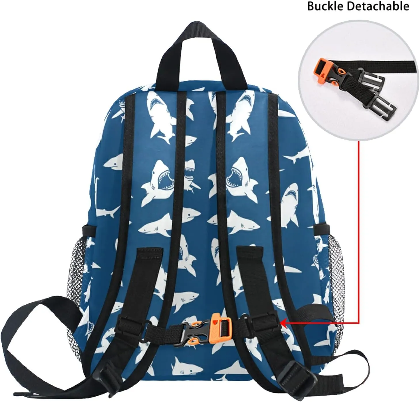 Sinestour Custom White Sharks Kid's Backpack with Name/Text - Preschool Backpack for Boys & Girls with Chest Strap