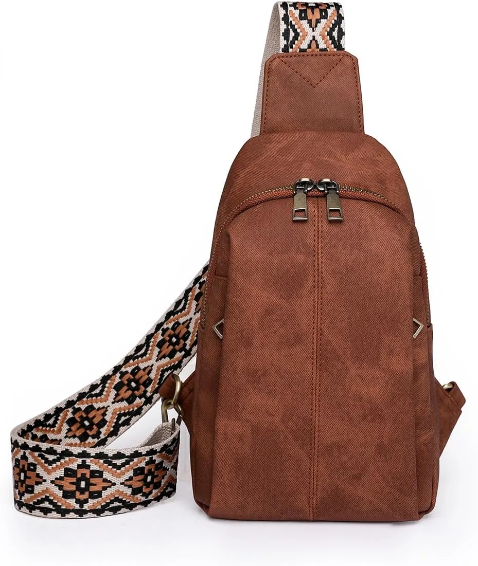 SIXVONA Sling Bag for Women, Leather Crossbody Bags Soft Leather Fanny Pack Chest Bag for Travel, Work, Sport, Outdoor