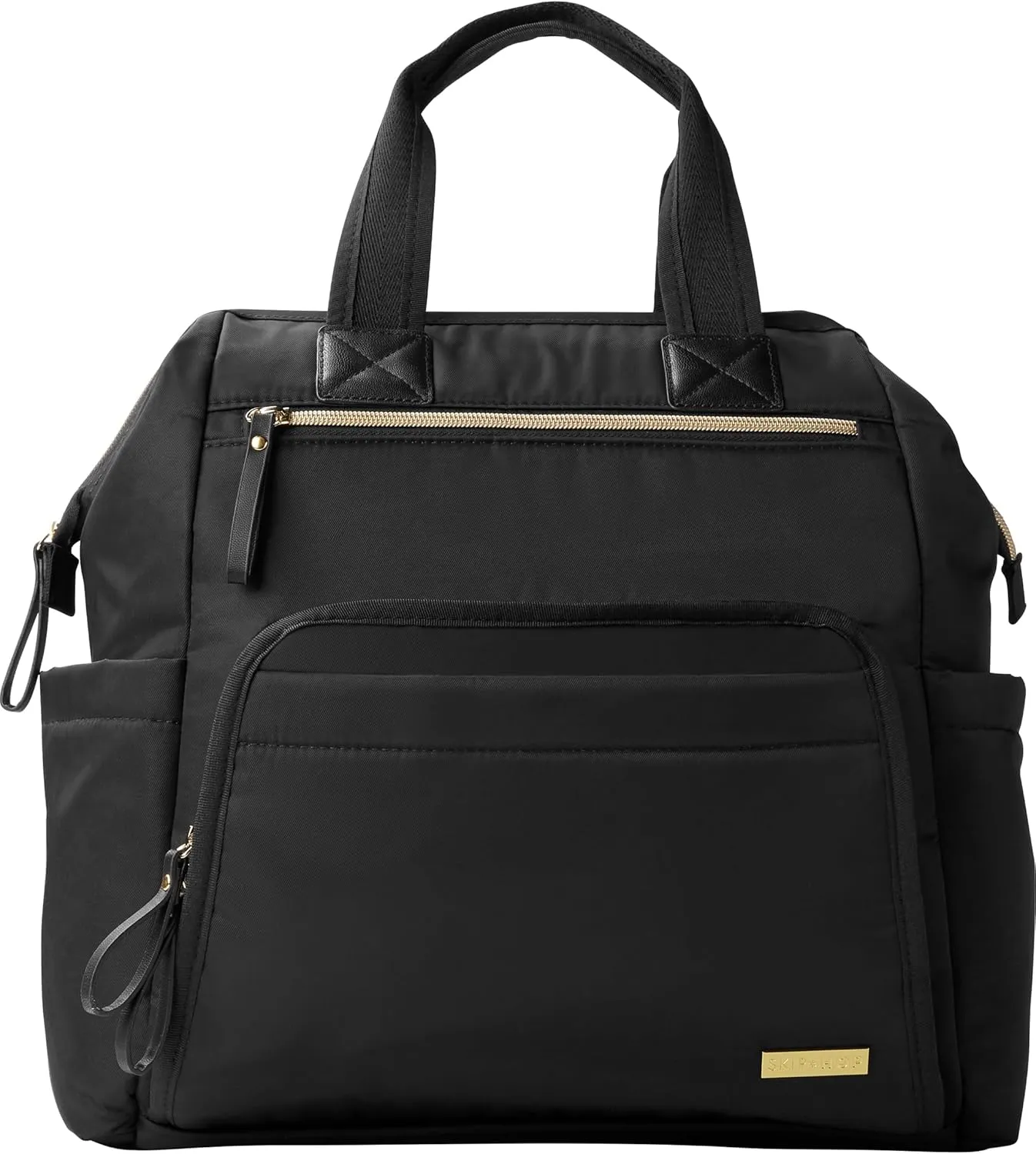 Skip Hop Diaper Bag Backpack: Mainframe Large Capacity Wide Open Structure with Changing Pad & Stroller Attachement, Black with Gold Trim