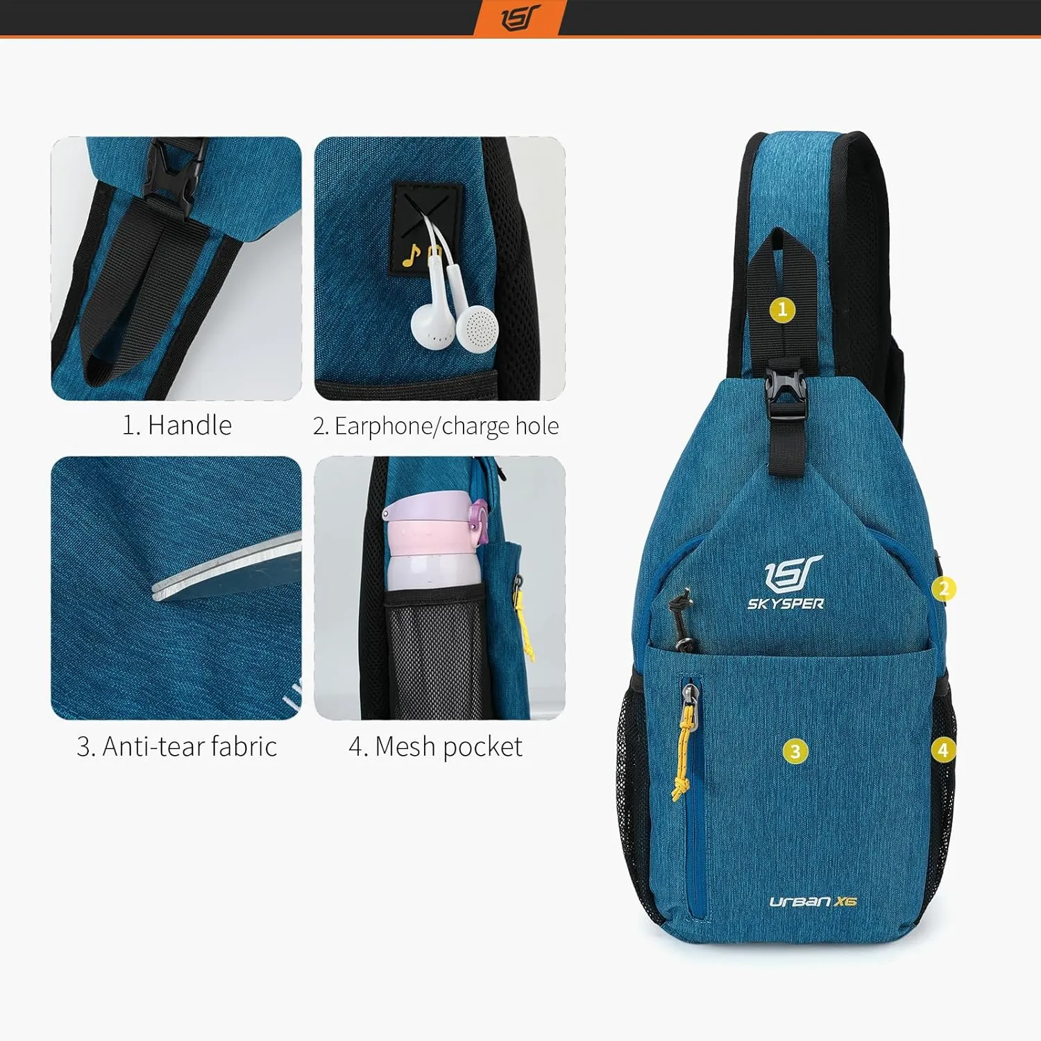 SKYSPER Sling Bag Crossbody Backpack - Chest Shoulder Cross Body Bag Travel Hiking Casual Daypack for Women Men(Blue)