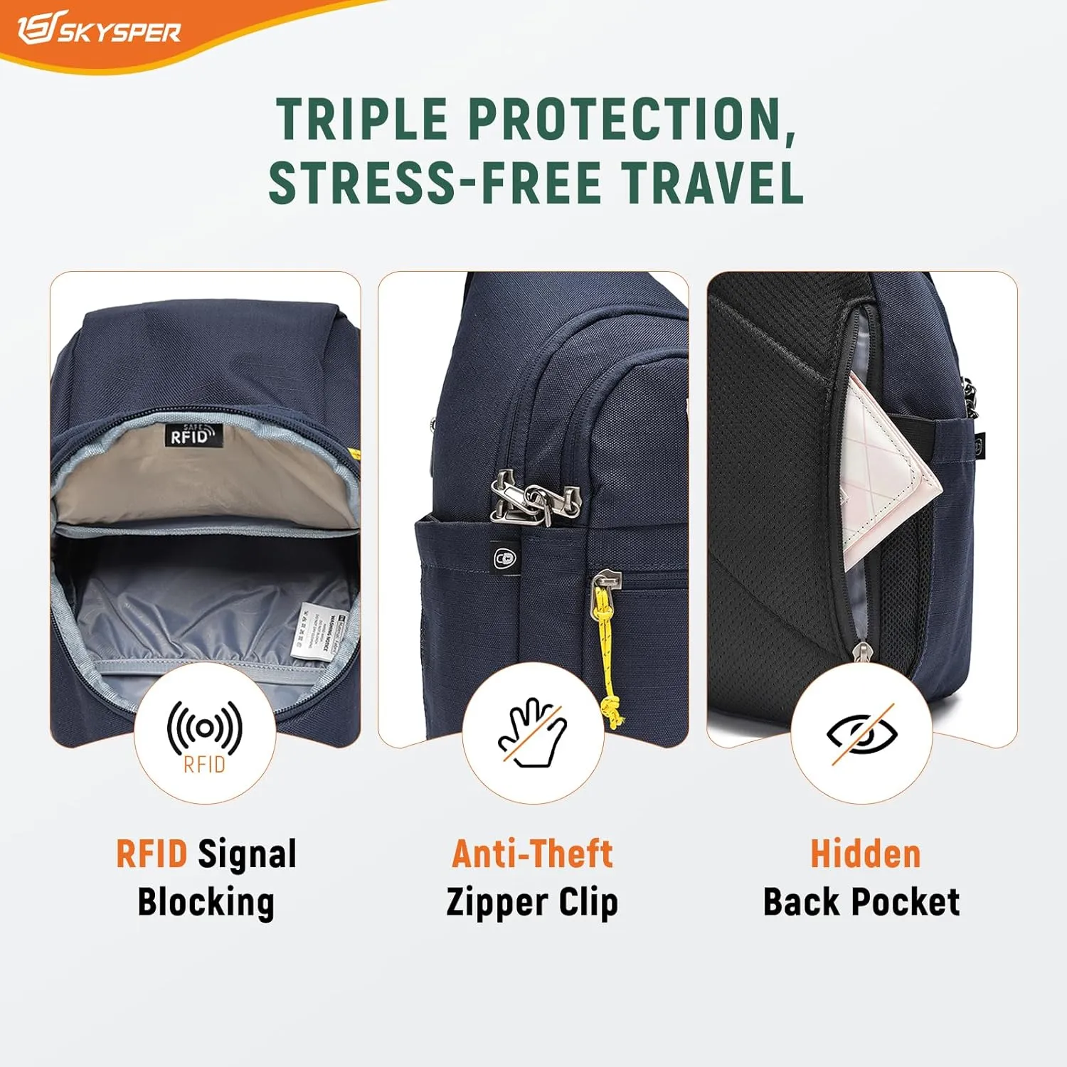 SKYSPER Sling Bag RFID Anti-Theft Crossbody Bag Recycled Travel Cross Body Bag Shoulder Sling Daypack