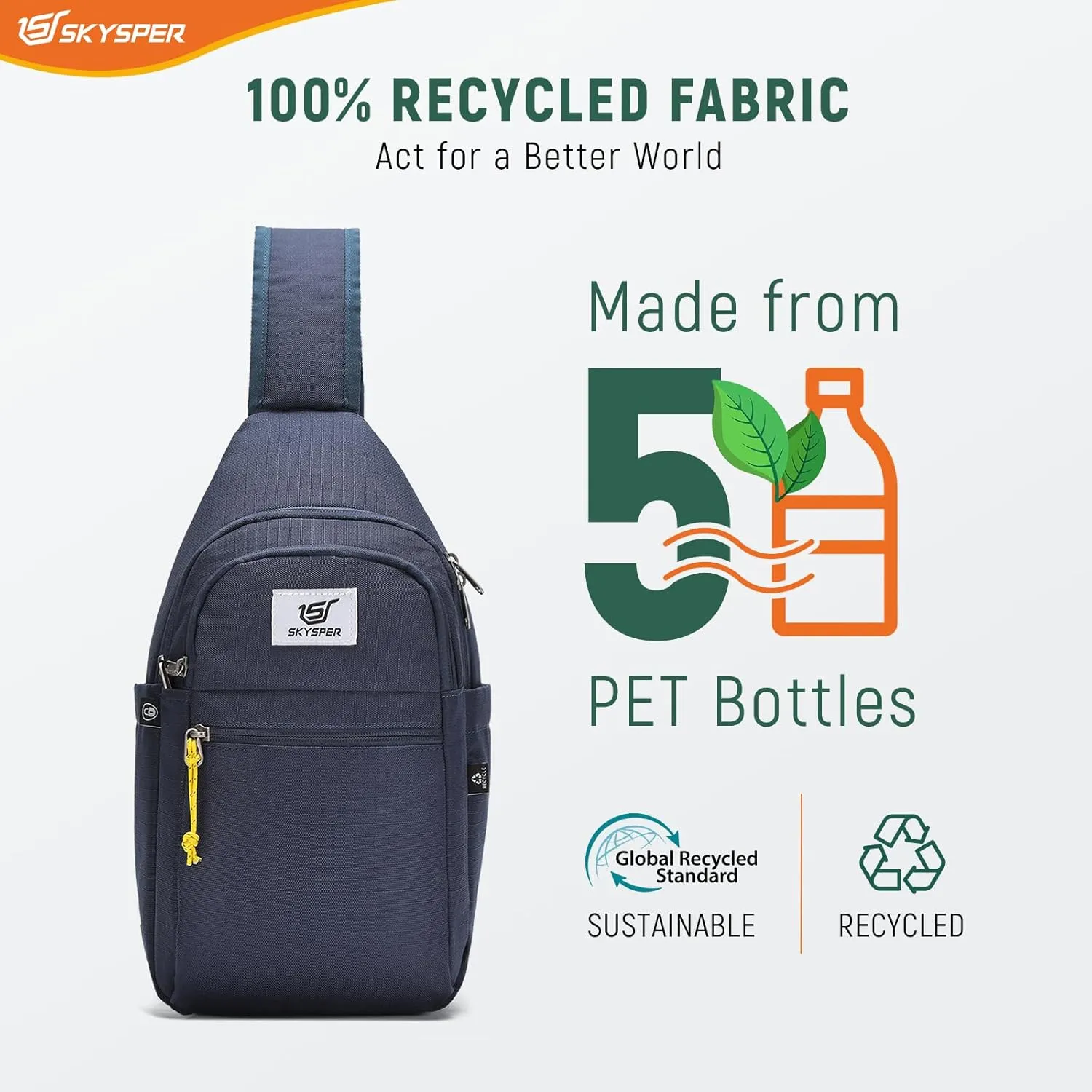 SKYSPER Sling Bag RFID Anti-Theft Crossbody Bag Recycled Travel Cross Body Bag Shoulder Sling Daypack