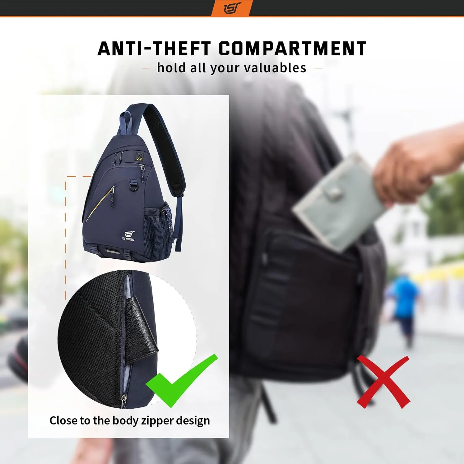SKYSPER Sling Laptop Bag (Up to 13 Inch) - 18L Crossbody Sling Backpack Travel Shoulder Bag Hiking Daypack for Men Women(Navyblue)