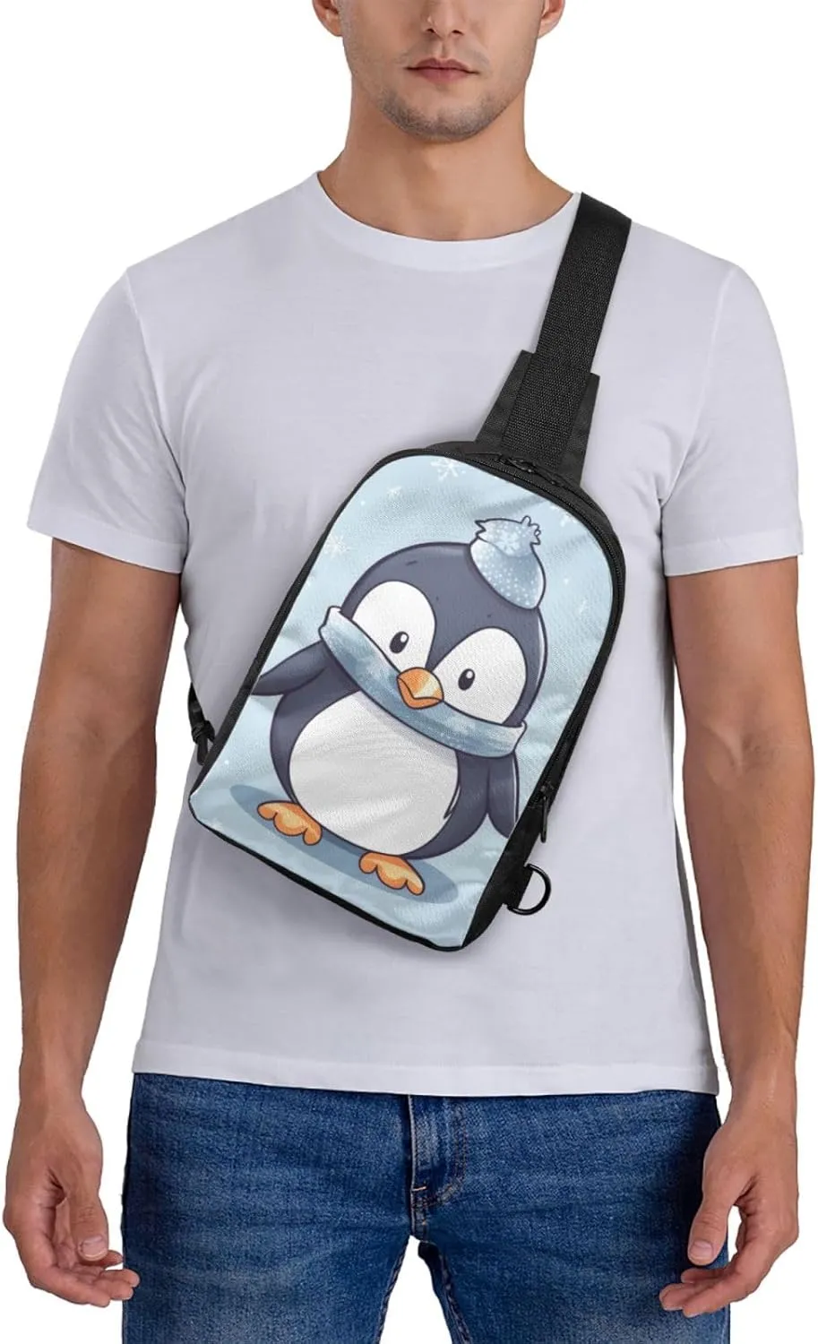 Sling Backpack Crossbody Sling Bag for Men Women Cross Chest Bag Cute Penguin Shoulder Bag Travel Hiking Daypack