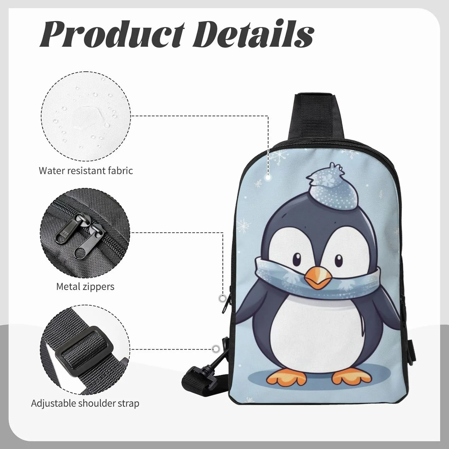 Sling Backpack Crossbody Sling Bag for Men Women Cross Chest Bag Cute Penguin Shoulder Bag Travel Hiking Daypack