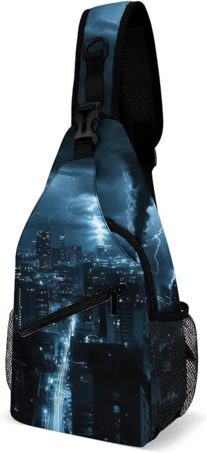 Sling Bag Backpack for Men Women Multipurpose Anti-Theft Satchel Bookbags Travel Rucksack Daypack Bookbag, Chicago City Tornado Storm Weather Art Shoulder Crossbody Bag Chest Pack