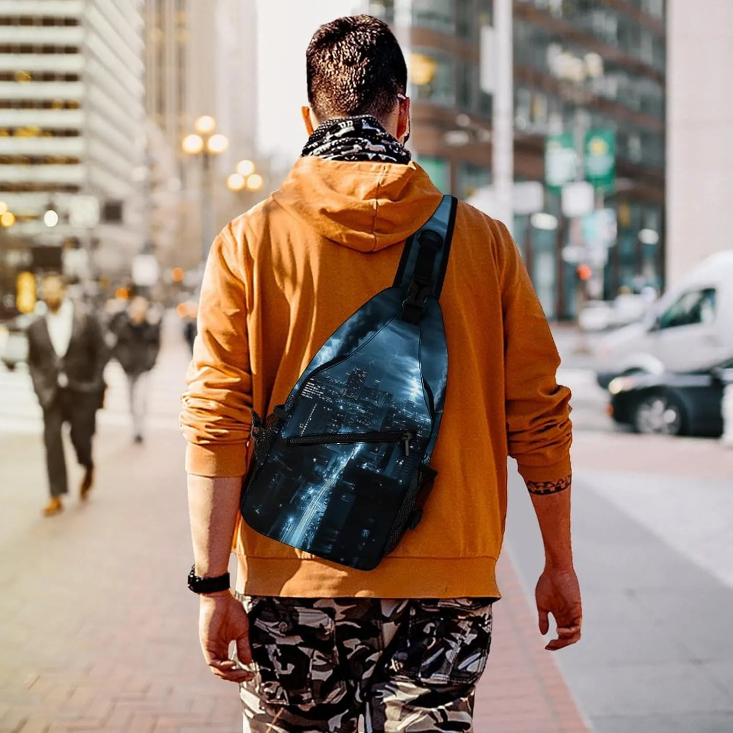 Sling Bag Backpack for Men Women Multipurpose Anti-Theft Satchel Bookbags Travel Rucksack Daypack Bookbag, Chicago City Tornado Storm Weather Art Shoulder Crossbody Bag Chest Pack