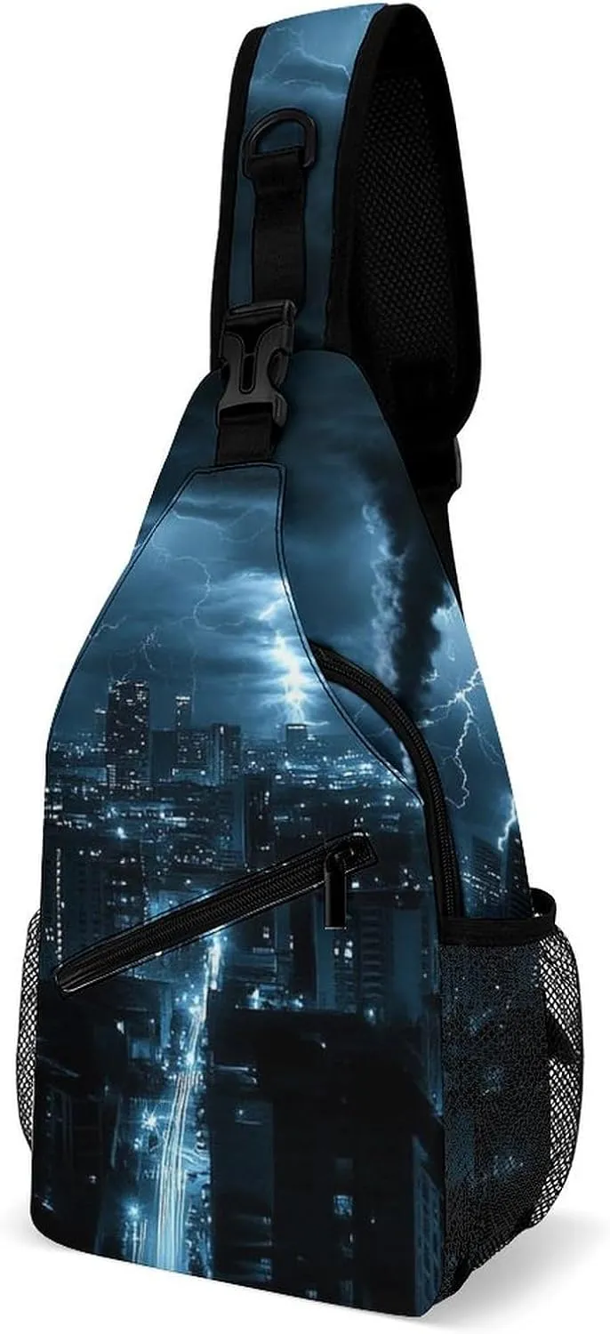 Sling Bag Backpack for Men Women Multipurpose Anti-Theft Satchel Bookbags Travel Rucksack Daypack Bookbag, Chicago City Tornado Storm Weather Art Shoulder Crossbody Bag Chest Pack